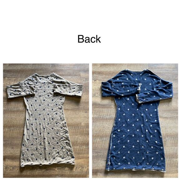 Sweater Dress Reversible Navy Taupe Brown Dot Large Soft Stretch - Picture 5 of 8